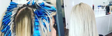 Voor en na: blonde highlights